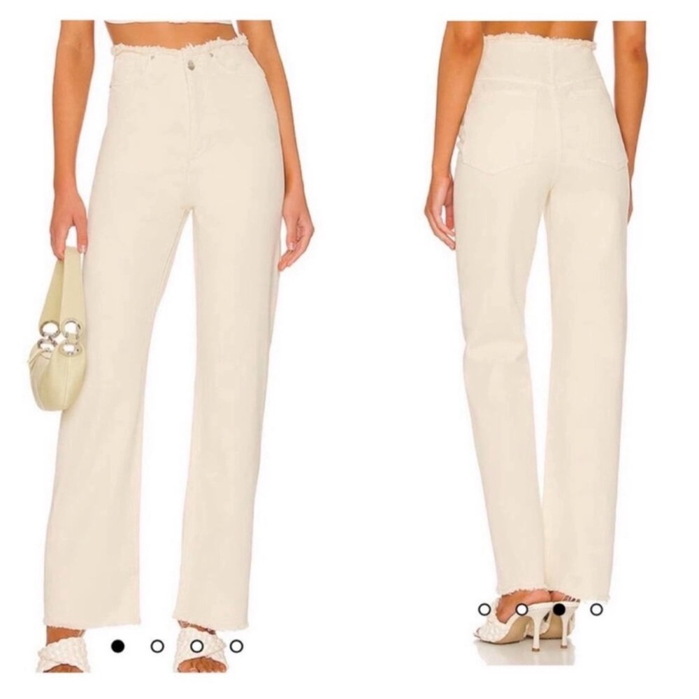 NWT WeWoreWhat Frayed‎ Waistband Straight Leg Jeans 26 Cream